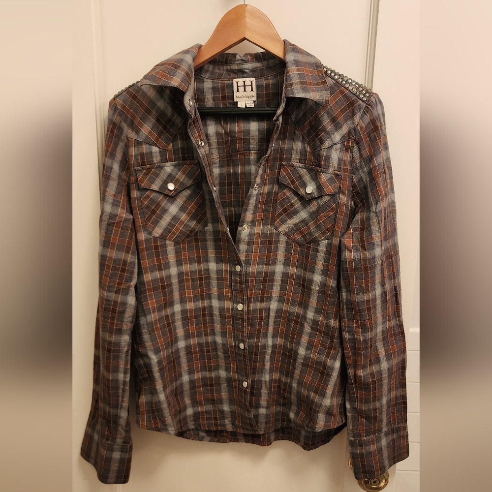 Bergdorf Goodman - Haute Hippie plaid western shirt jeweled embellished